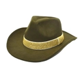 Détail du chapeau en laine vert olive avec ruban doré scintillant et calotte classique - M (56-58cm) / Vert Militaire
