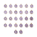 Set of 26 alphabet charms A-Z in golden metal with purple enamel for DIY jewelry making - 26 Letters/Set / Purple
