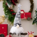 Grey knitted gnome plush with glowing base and white snowflake patterns for Christmas - Sitting Pose / Gray