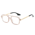 Modern square pilot sunglasses with champagne pink frame and gold metal temples - Tea Frame Clear Lens