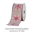 63mm burlap wired ribbon with red snowflake prints and glitter edges for Christmas decor - Red Snowflake Natural Burlap