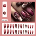 Press-on-Nägel in Burgund und Nude-Pink mit Goldfolien-Akzenten und 3D-Wellenstrukturen - Französische Linien Wellenmuster Stil(W1620)