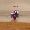 Detailed macro view of a 5mm purple heart zircon cartilage stud earring with ball back - 5mm Silver Tone Purple Style (E1611)