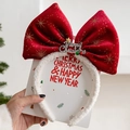 Christmas reindeer antler headband with large red velvet bow and golden star patterns - No.7 Large Red Velvet Bow