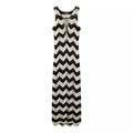 Close-up of the knitted zigzag pattern and tie-up V-neck detail on the sleeveless dress - S / Sleeveless