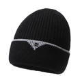 Men's black knit beanie with grey stripe and triangular logo for winter warmth - One Size / Black