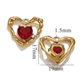 Gold hollow heart pendant with red crystal and white zircon, 17mm x 19mm size view - Red