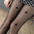 Sheer black tights with star pattern detail worn with a checkered skirt for women - One Size (45-80kg) / Star Pattern Fashion Black Sheer Tights