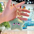 Light green plush star keychain with a smiling face and golden metal clasp for bags - Dark Green Star with Gold Clasp