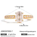 Waterproof stainless steel ring in gold finish with large oval white zircon and side stones - Large Oval Clear Zirconia Ring (JDR0307009-7)
