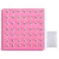 Pink foam piercing kit board with metal ear studs and white plastic fastener accessories - Ear Studs + Ear Plugs