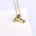Golden 18k plated bubble letter T necklace with zircon stones on a satellite chain - Letter T