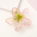 Pink and green gradient frangipani flower hair claw clip with subtle glitter finish - Transparent Cyan