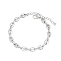 Polished silver stainless steel coffee bean link bracelet with adjustable lobster clasp - Steel Color 7mm Bracelet