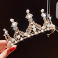 Golden princess tiara featuring white pearls and shimmering crystals for girls - 1# Gold 3D Pearl Crown