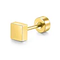 Geometric square stainless steel stud earring in polished gold finish - Square & Round Plate Style / 1 Piece / Gold