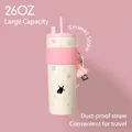 26oz cream cat pattern insulated cup with pink silicone sleeve and cloud charm - UV Pink Kitten With Pendant