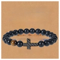 Bracciale da uomo con pietre opache e occhio di tigre con croce bandiera su carta regalo - Al Mio Fantastico Fidanzato