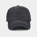 Detail view of charcoal grey cotton baseball cap showing fine twill texture and curved brim - Adjustable / Black