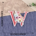 Floral embroidered letter W patch with red fabric and colorful flower details - Letter W / Hot Melt Adhesive