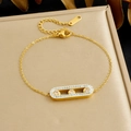 Bracciale a catena in acciaio dorato con ciondolo geometrico e cristalli scorrevoli - Stile Pietra Scorrevole Dorata (B1928)