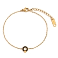 18K vergoldetes Edelstahlarmband mit schwarzem Emaille-Ring und goldener Perle für Frauen - Japanischer und Koreanischer Öltropfen-Ring-Symbol-Stil / Gold-Schwarz