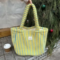 Sac fourre-tout en peluche à rayures jaunes et bleues avec grande capacité hiver - Rayé jaune et bleu