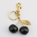 Glittery black cherry keychain with gold leaf and hook accessory for bags - Black Cherry with Bronze Gold