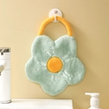 Hanging flower hand towel in light green coral fleece with orange center and hook - Light Green