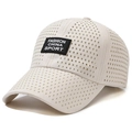 Cream white breathable mesh baseball cap with diamond perforations and fashion sport patch - Adjustable / Khaki