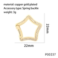 Close-up of star-shaped copper gold-plated spring buckle with cubic zirconia stones - Star Style (P00237)