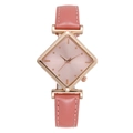 Elegant women's quartz watch with pink leather strap and diamond-shaped rose gold case - Pink
