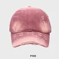 Vintage roze gewassen katoenen honkbalpet met gaten en een stoere streetstyle uitstraling - Roze