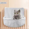 Light gray plush hanging radiator cat bed with sturdy frame for winter warmth - Round Hanging Bed Rabbit Fur Grey
