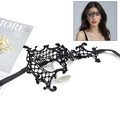 Elegant black lace masquerade mask with intricate vine patterns and ribbon tie closure - 08 One-Eyed