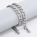 Classic silver stainless steel Cuban link chain necklace with a secure lobster clasp - 11mm-Bracelet / Silver