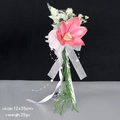Decorazione per calice da sposa con orchidea rosa, nastro di seta e perle - Rosa