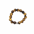 Detailed view of 4mm tiger eye stone elastic ring featuring polished brown beads - Tiger's Eye