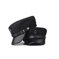 Classic black nautical sailor cap with leather brim and anchor emblem decoration - M (56-58cm) / Contact Customer Service for Other Colors