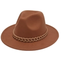Cappello fedora classico marrone scuro a tesa larga con catena decorativa trendy - M (56-58cm) / Cachi