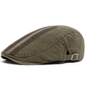 Army green washed cotton newsboy hat with brown stripes and metal side buckle - Adjustable / Matcha Green