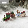 Petit train de Noël en bois vert avec renne et boîtes cadeaux, longueur de 20 cm - Petit Train Multicolore de 20CM