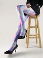 Detail of colorful tie-dye printed tights with artistic blue and pink textures - 1831 Gradient Tie-dye