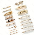 17-piece gold and pearl hair clip set featuring marble acetate and crystal hairpins - L Set