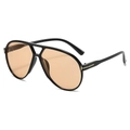 Classic black pilot sunglasses with orange lenses and golden T-shaped metal detail - Regular / Black Frame Tea Lens