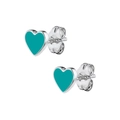 Minimalist S925 silver heart stud earrings with light blue enamel finish for women - Blue Silver