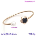 Rose gold flower open bangle with shell pearl and navy blue sparkling gemstone - Rose Gold Dark Blue Flower Style (KB123086-K)