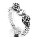 Vintage-Armband aus Edelstahl mit zwei Löwenköpfen und gewebten Kettengliedern - Löwenkopf-Stil (KB157323-KLXS)