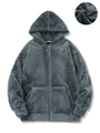 Dark grey-blue zip-up hoodie featuring thick fleece lining and drawstring hood details - S / Dark Gray