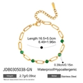 18K vergulde roestvrijstalen armband met vijf ronde groene zirkonia edelstenen - Goud 5-Rond Groen Strass (JDB0305038-GN)